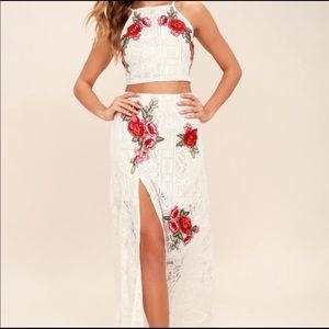 Lulus take a vow lace ivory two piece dress